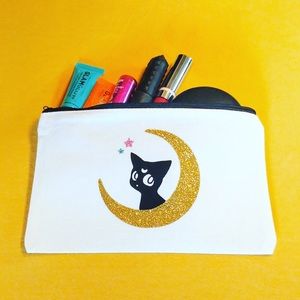 Anime Pencil Case | Sailor Moon Luna Cosmetic Bag | Kawaii Black Cat Purse Pouch